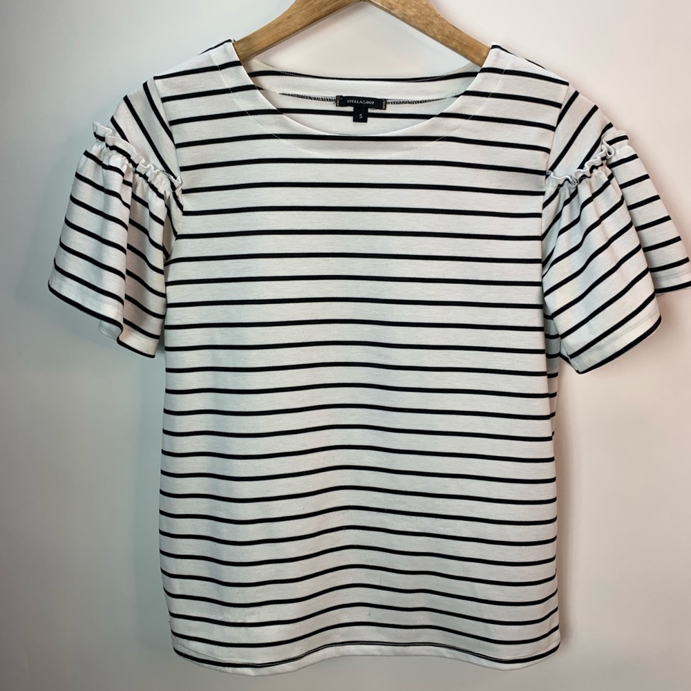 Stella & Dot Striped Ruffle Sleeve Top